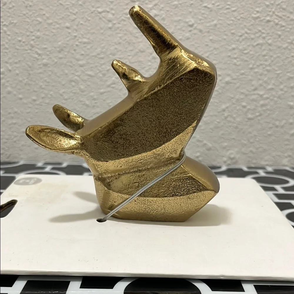 Gold Tone Rhinoceros Head Wall Mount Decor Key Towel Hook Hanger